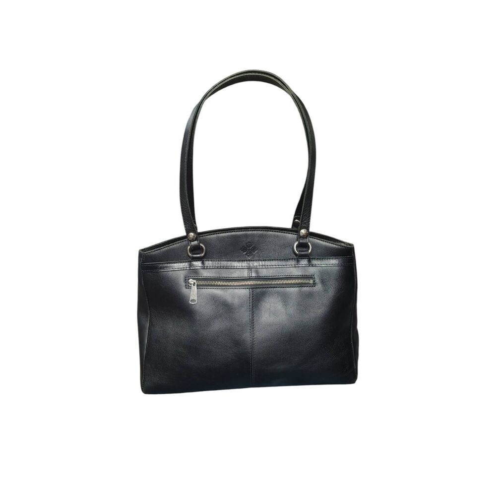 Patricia Nash Black Leather Tote Shoulder Bag Italian Leather Large Zip Top EUC